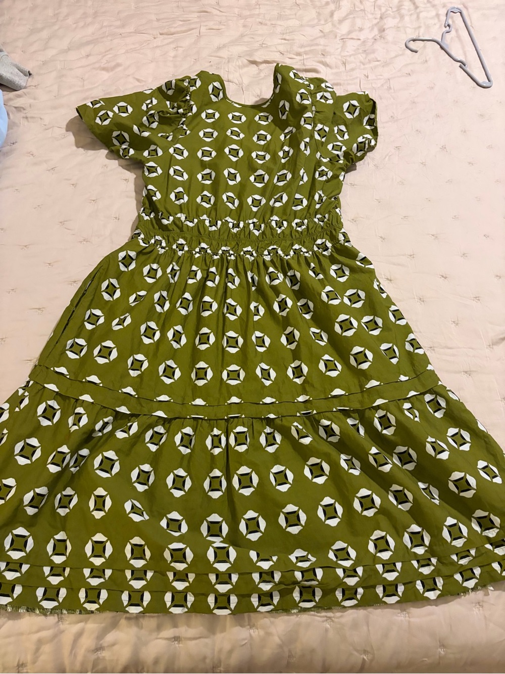 Anthropologie Olive Green Geometric-Print Midi Dress - Picture 4 of 4
